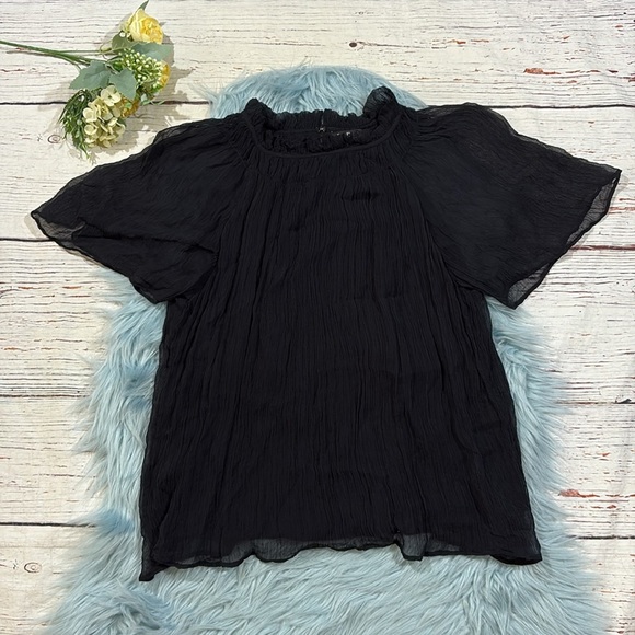 J. Crew Black Crinkle chiffon smocked top - Picture 2 of 8